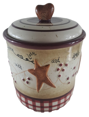 Vintage Linda Spivey Canister Hearts & Stars Red Gingham 2001 Blonder 8''