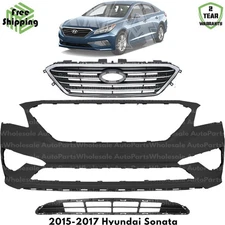 Front Bumper Cover Fascia & Grille Assembly Kit For 2015-2017 Hyundai Sonata