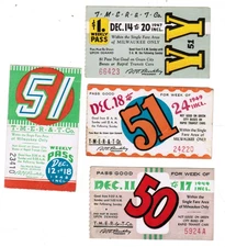 4 Milwaukee Trolley Bus TRANSIT TICKET Passes December 1947, 1948, 1949