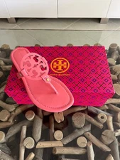 TORY BURCH Coral Crush Miller Patent Leather Sandals Size 7.5 $198 MSRP