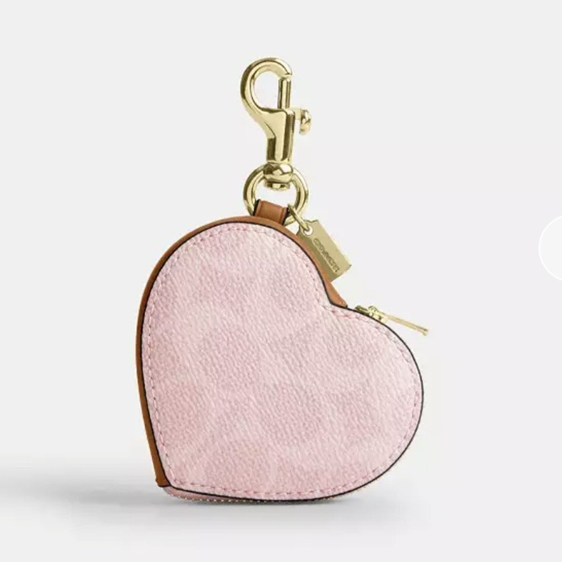 Coach Pink Heart Bag Charm Women's Accessory with Zipper Logo