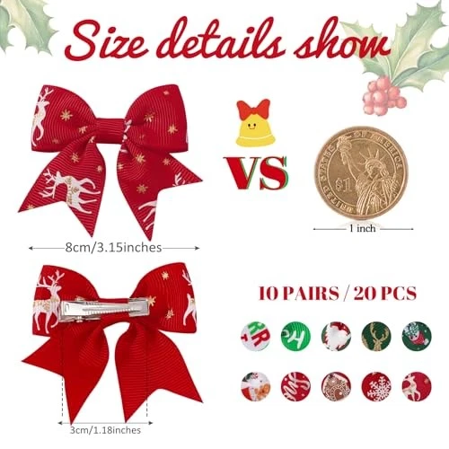  Pinzas para el cabello de bebé 20 piezas niñas lazos 3,15" 20 unidades (paquete de 1) verde, rojo, blanco Foto 2 de 4