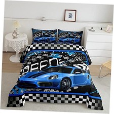 Blue Race Car Comforter Set Sports Car Bedding Set for Kids Boys Twin Multi 04