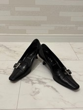 Prada Pumps Badge Leather Black Women's Heel Vintage Size EU36/US6