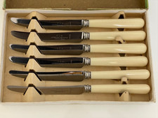Vintage Boxed Set 6 Faux Bone Handle Tea Butter Knives Lockwood Bros Sheffield
