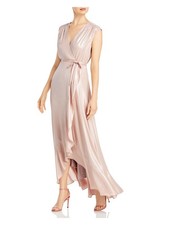 AQUA Womens Pink Tie Lined Sleeveless Full-Length Evening Wrap Dress 0