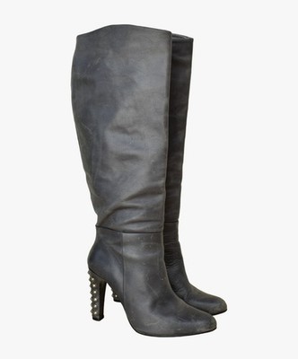 klasse Urban Vintage Echtleder High-Heel Stiefel Gr. 40 m. Nieten Absatz