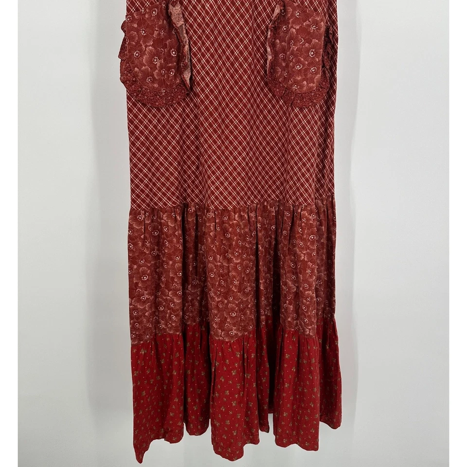 Young Edwardian Womens 70s Milkmaid Maxi Dress Size 5 Prairie Tiered Boho - Image 3 of 4
