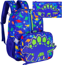 3PCS Dinosaur Backpack, 16" Boys Bookbag and Lunch Box for Kids, Preschool Backp