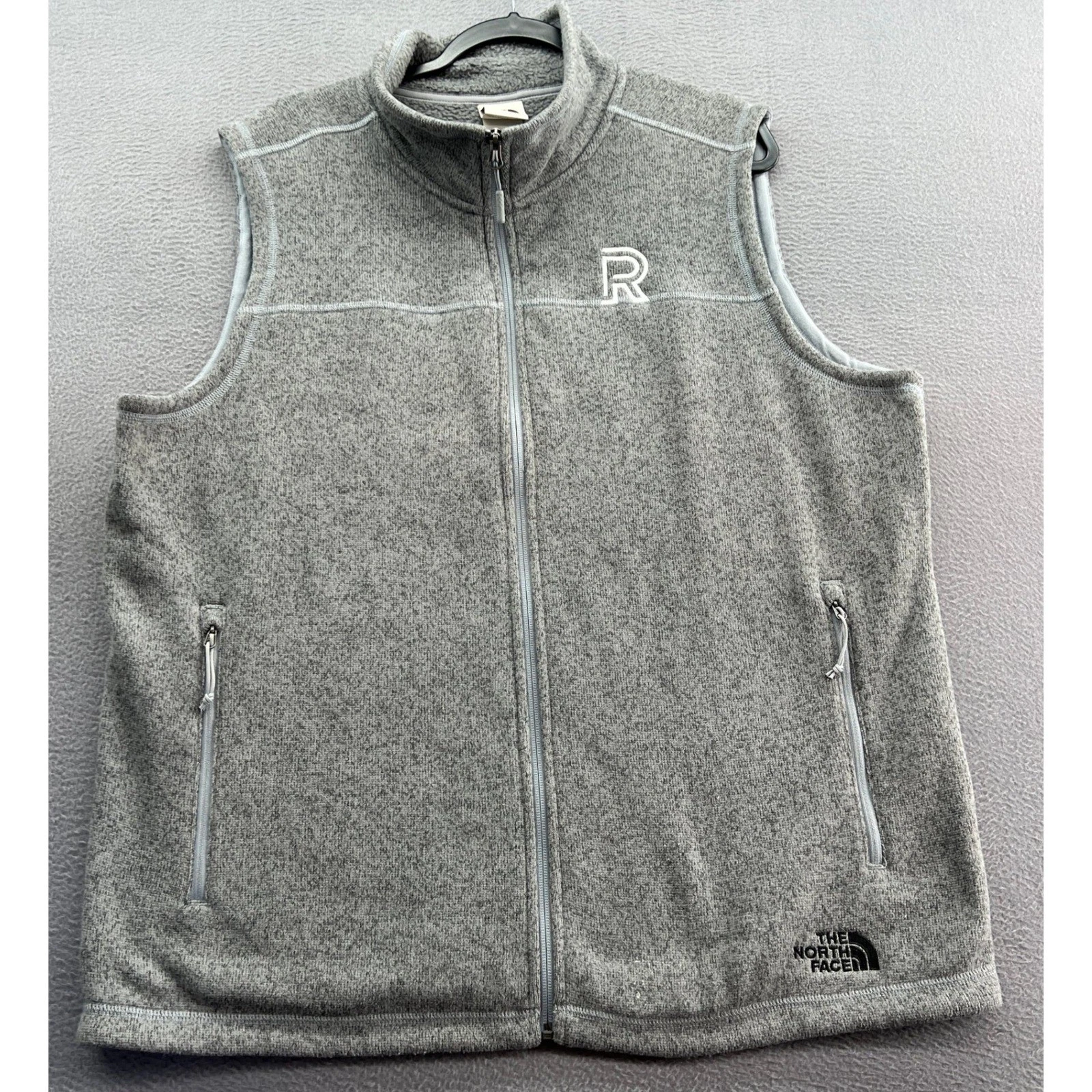 The North Face Vest Mens Sz XL Fleece Vest Grey R Logo Full Zip Pockets