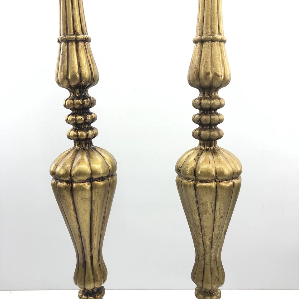 Pair Of Gold Tone Resin Finials 20” Table Top Mantle Christmas Holiday Decor - Image 4 of 4