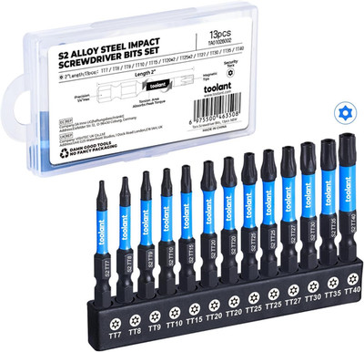 2  Impact Torx Bit Set 13pcs (TT7-TT40), 1/4  Hex-Shank S2 Steel Star Bit Set, C