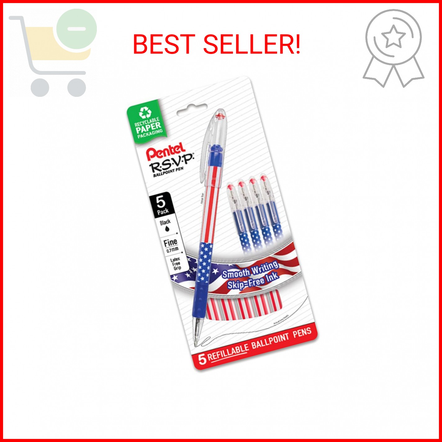 Pentel R.S.V.P. Ballpoint Pen, Fine Line, Stars & Stripes Ba