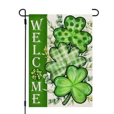 St Patricks Day Shamrocks Garden Flag 12x18 Inch Double Sided for Outside Sma...
