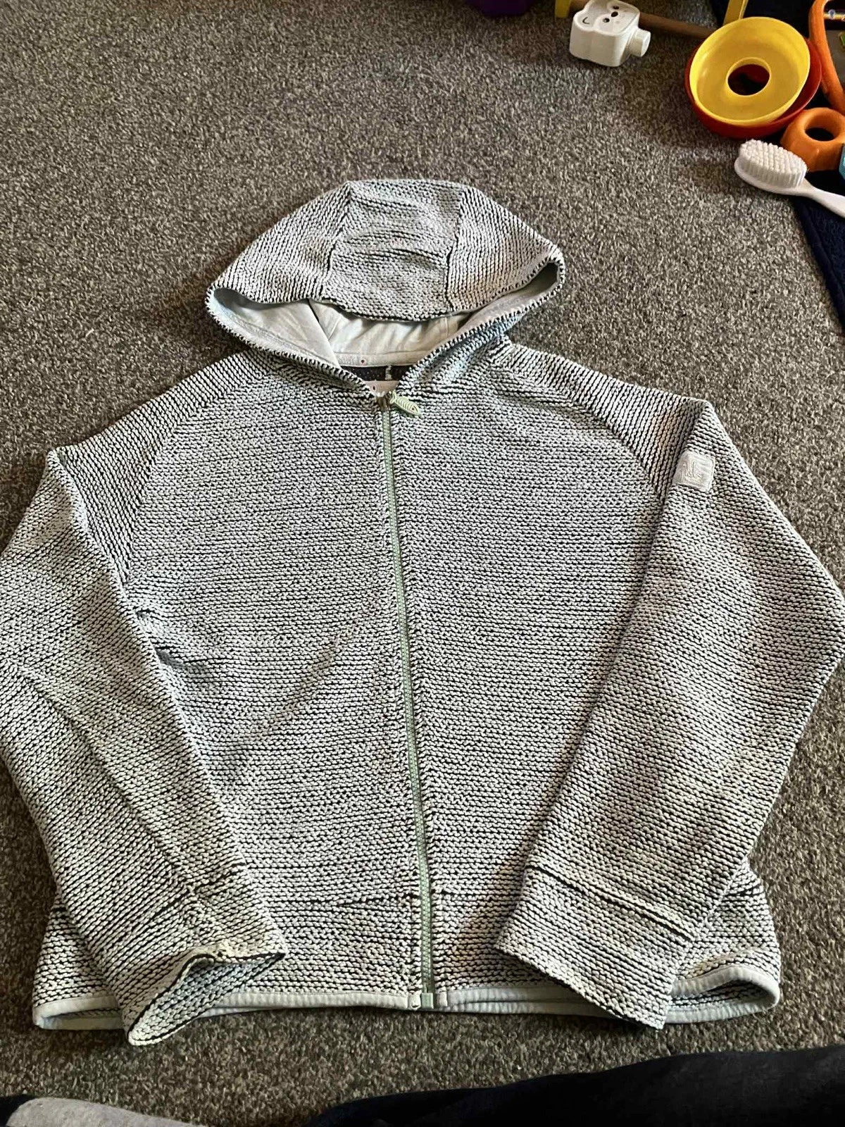 Weird Fish Hoodie Womens L Blue and Cream Macaroni Waffle Full Zip