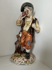 Rare Large Capodimonte Figure, Hunter Mopping His Brow Handpainted Very Detailed