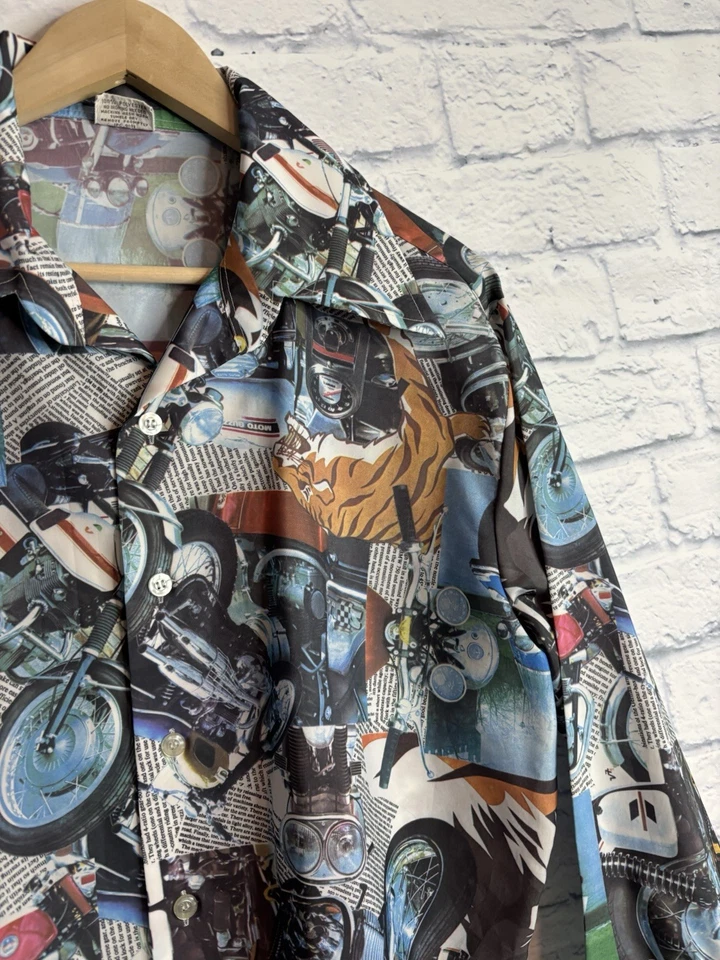 Camisa De Colección Motocicletas Triumph Laverda Moto Guzzi Harley Montgomery Ward Botón L Foto 4 de 4