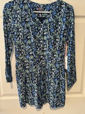 NWT Vineyard Vines Blue Floral Long Sleeve Romper Girls Size L Long Sleeve