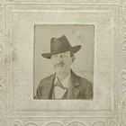 Mini IDENTIFIED Man Mustache Western Hat MILLER SURNAME CdV CARD Antique Photo — photo 1