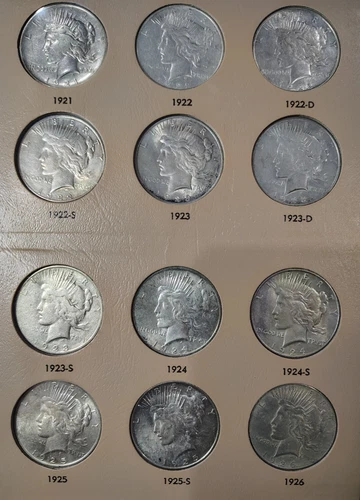 Complete 24 Coin Peace Silver Dollar Set, 1921-1935 High Grade Set #5 VF To BU