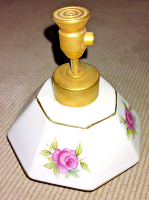 VINTAGE DEV DEVILBISS OCTAGONAL PERFUME ATOMIZER PINK ROSE40s?  PORCELAIN BRASS?