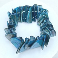 Vintage Blue Teal Dyed Shell Stretch Bracelet Chunky Beach Statement Y2K Coastal