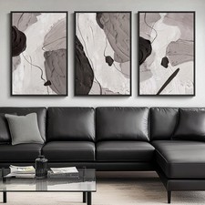 Large Framed Black and White Grey Abstract Wall Art for Living Room, 3 Piece ...