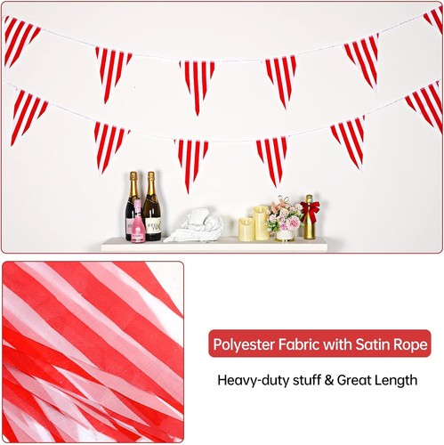 RUBFAC 170ft 120pcs Red and White Striped Pennant Banner, - Picture 3 of 7