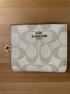COACH Canvas Leather Signature Snap Compact Wallet 9 x 10.5 x 3cm