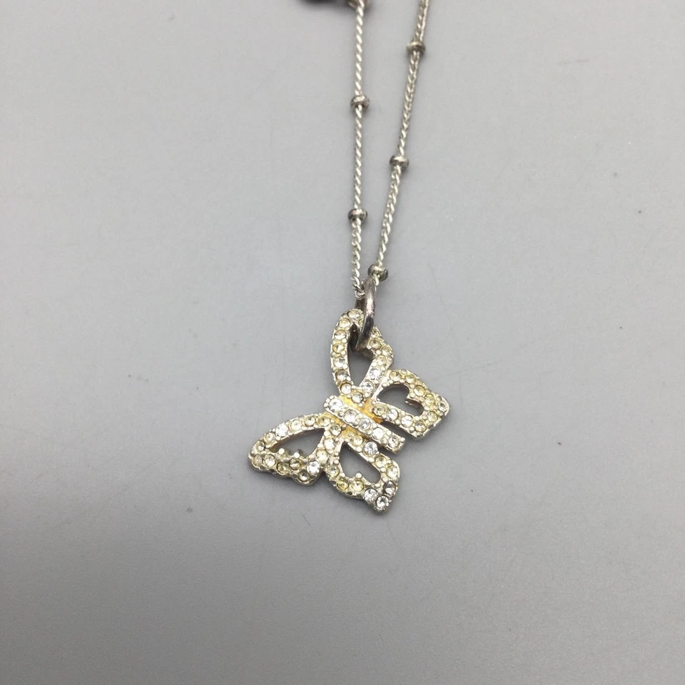 Fossil Butterfly Necklace Silver Tone Boxed Pendant Heart Charm Crystal Gift - Image 2 of 4