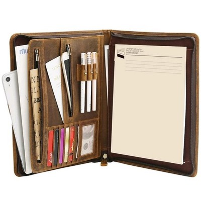 FiitCase Genuine Leather Portafolio with Zipper Closure,Document Organizer. READ