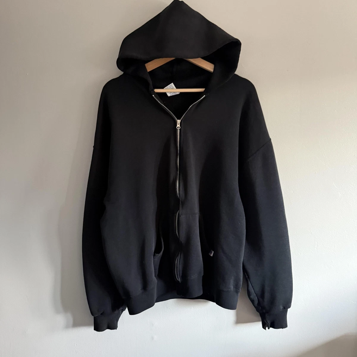 VTG 90s Russell Athletic Hoodie Mens L Black Full Zip Sweatshirt