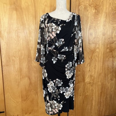 Connected Apparel Black Floral Dress Size 10