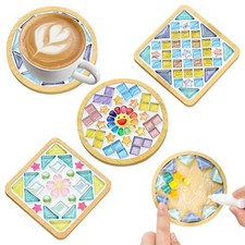4 Sets DIY Mosaic Tiles for Crafts Mixed Color Glass Mosaic Kit with Bamboo C...