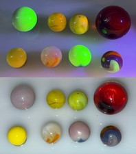 Vintage UV Glass Marble Lot 3 Uranium Green 5 Cadmium Orange Glow Swirl 8pc