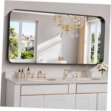 60x30 Inch Large Bathroom Mirror for Double Sinks, Brushed 60"L x 30"W Black
