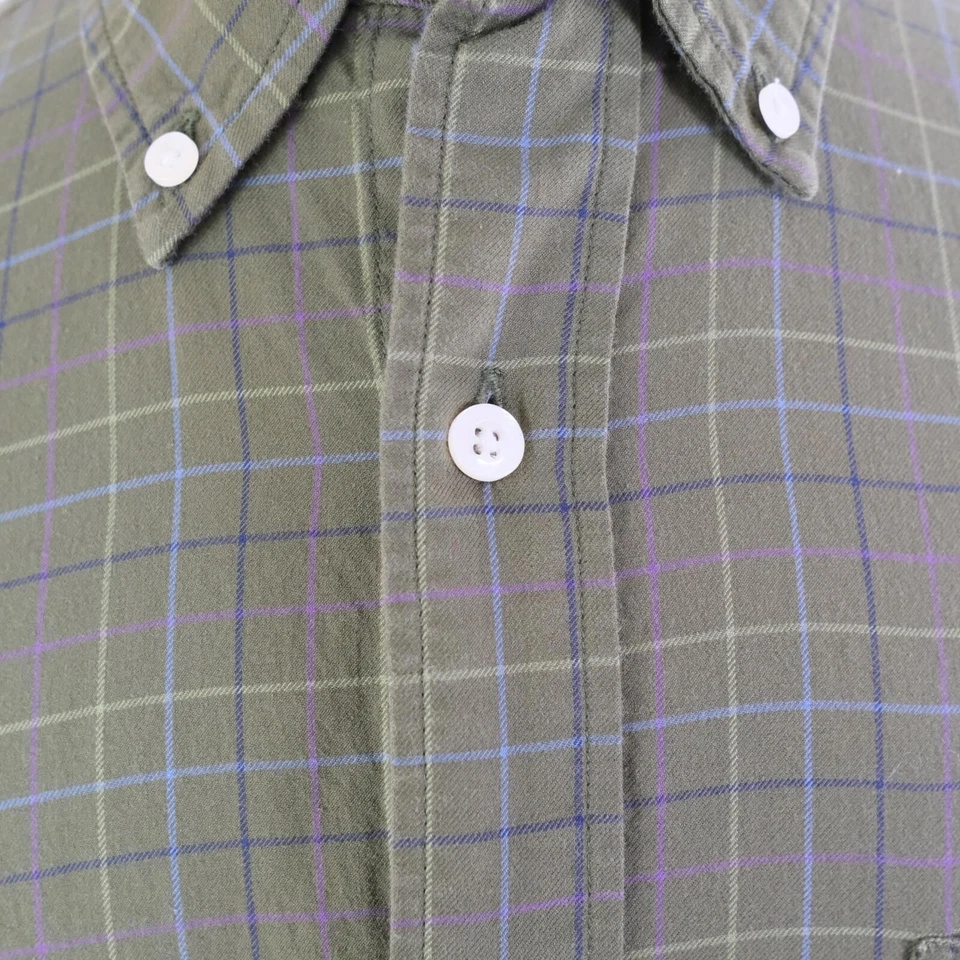 Camisa de vestir Lyle & Scott para hombre años 80 2 capas de algodón LS abotonada verde militar a cuadros L Foto 4 de 4