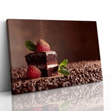 Chocolate Cake with Raspberry and Mint Canvas Framed Print Picture Wall Art