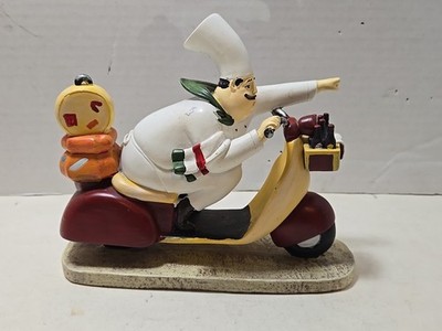 Italian Master Chef On Motorcycle 7''/9'' Resin Counter Figurine Statue Kitchen 