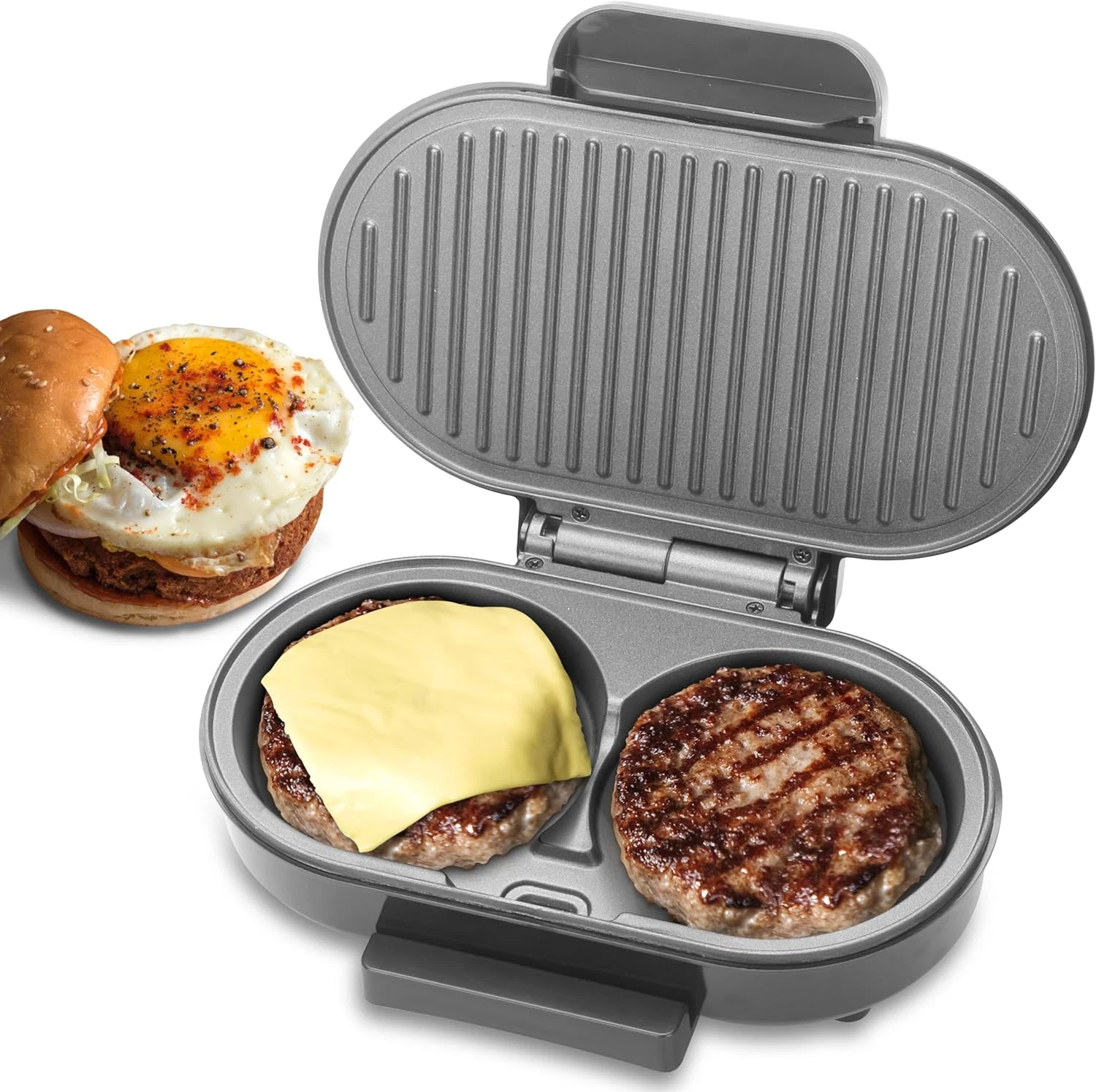 Double Mini Grill Maker, Breakfast Sandwich Maker, Burger Press Patty Maker
