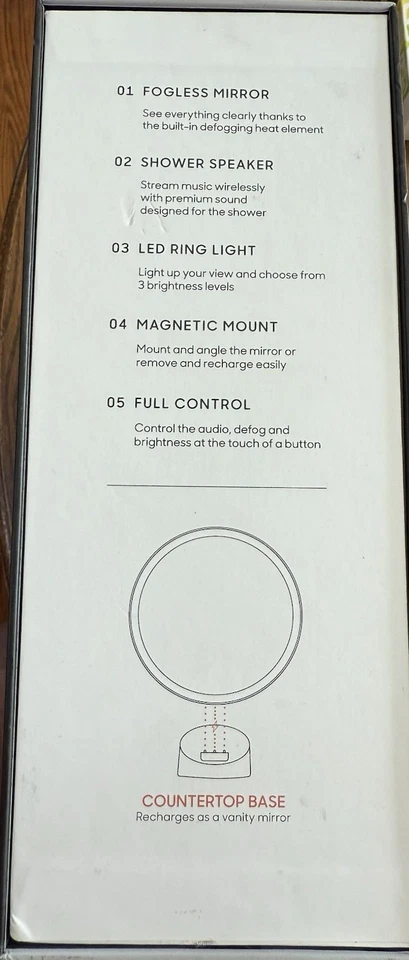 NEW SHARPER IMAGE Fogless Makeup Shaving MIRROR Wireless Audio LED Anti Fog - Image 2 of 3