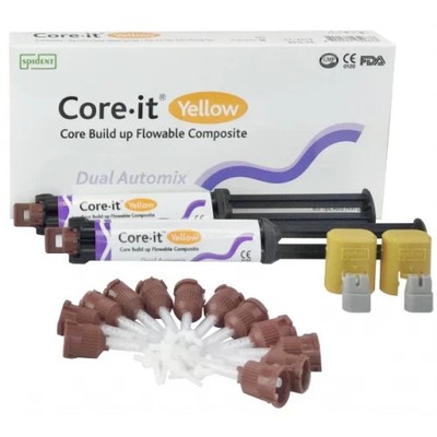 New Dental Spident Core it Yellow - Dual Syringe Pack 10 gm X 2 Free II Ship
