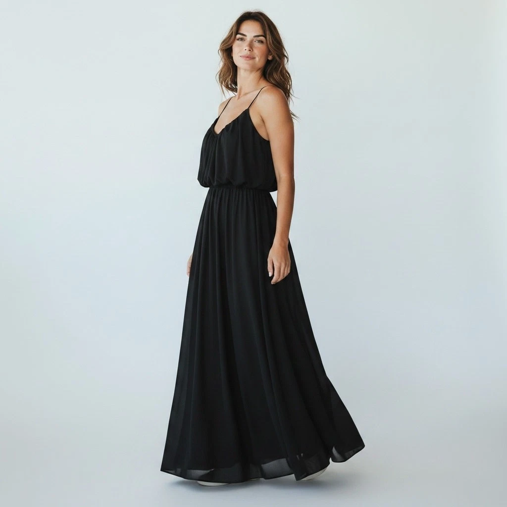 black dress ladies Long Black Formal Dress with Three-Quarter Sleeves Black / 6