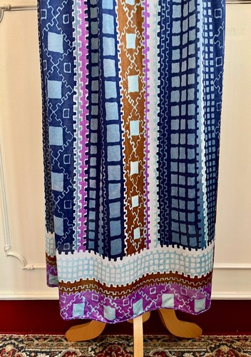 Vintage 1960's JEAN VARON Blue White Pink Abstract Psychedelic Maxi Dress 10 - Picture 9 of 13
