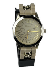 Geneva Women's Watch Tan 2 Tone Chain Inserts in Silicone Band New Battery