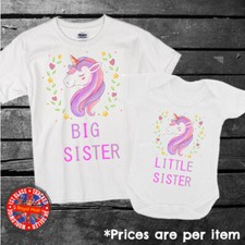 Big Sister Little Sister Unicorn Matching T-shirt Set Siblings Gift