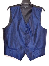 Ferrecci Int Men's Suit Vest Prom Wedding Silky Formal  Striped Blue 4X 