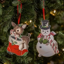 Ragon House Retro Snowman & Reindeer Christmas Flat Dummy Board Ornaments