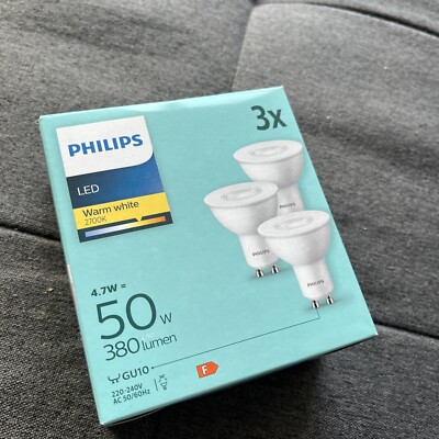 3 x Philips LED Leuchtmittel Reflektor 4,7W = 50W GU10 380lm warmweiß 2700K 36°