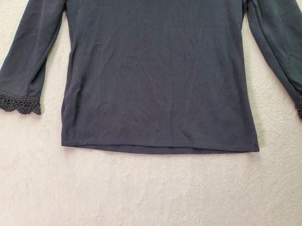 Blusa Top Mujer Joseph A Mediana Negra Viscosa Desnudo Encaje Manga Larga Cuello Redondo Foto 3 de 4